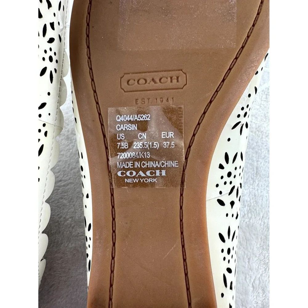 Coach Metallic Carsin Laser Cut Ballet Flats Women's 7.5b White Floral Round Toe